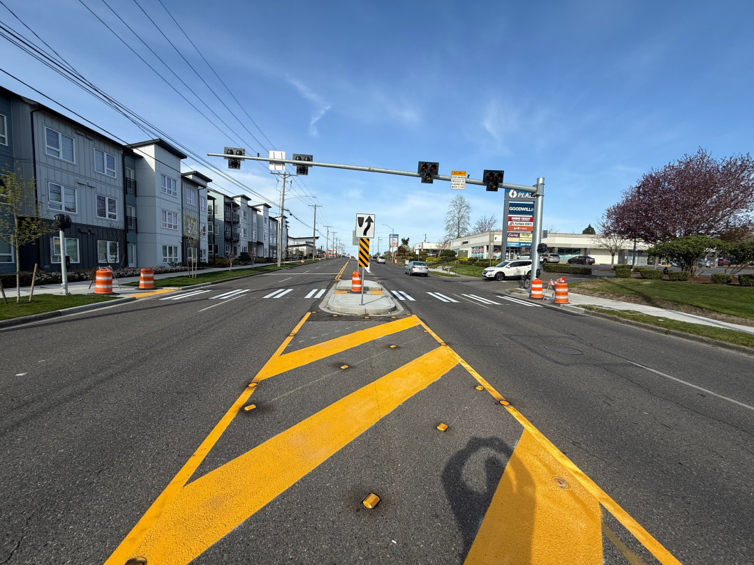 Roadway lane and edge line striping close-up