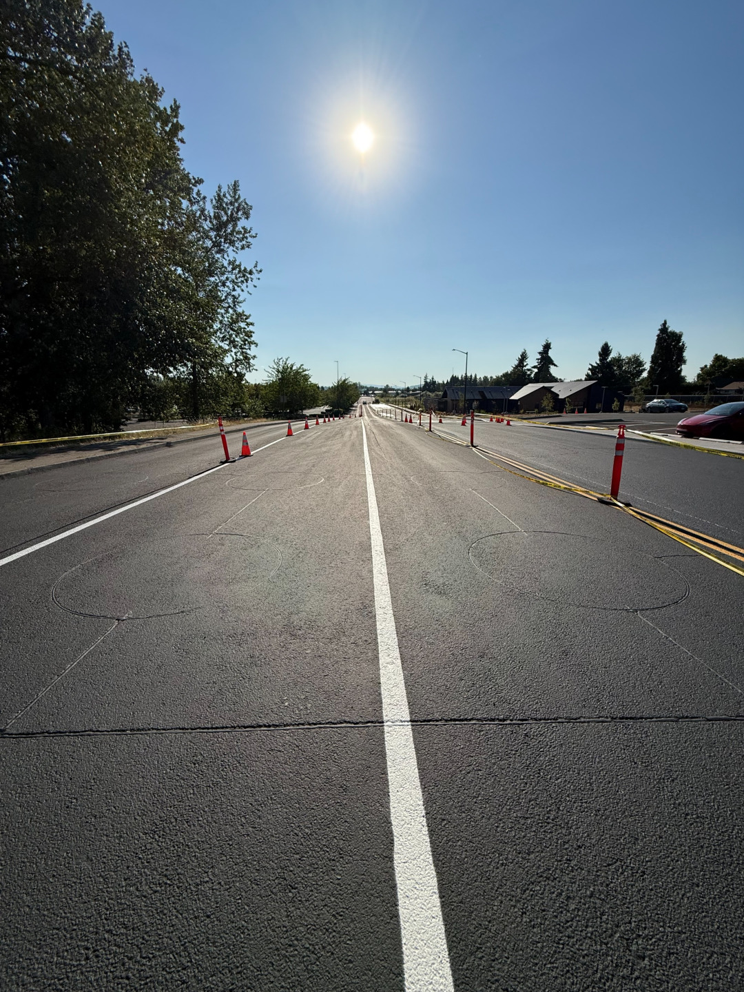 Roadway markings and stop bar close-up